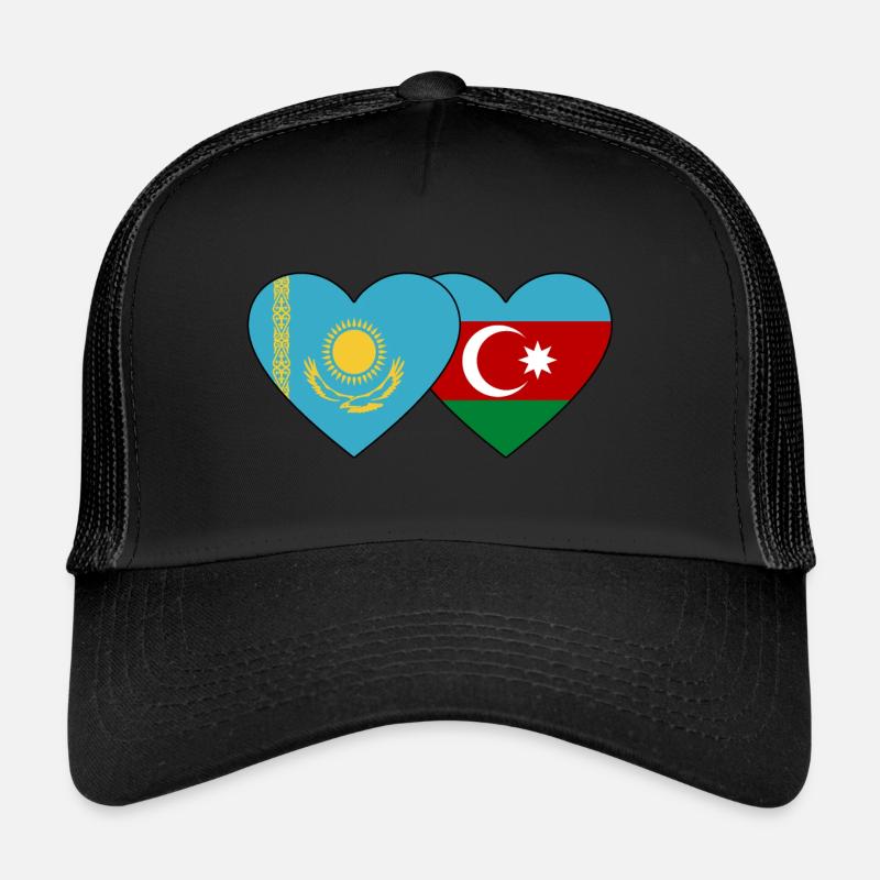 Kasachstan Aserbaidschan Flagge Herz - Trucker Cap - Schwarz/Schwarz