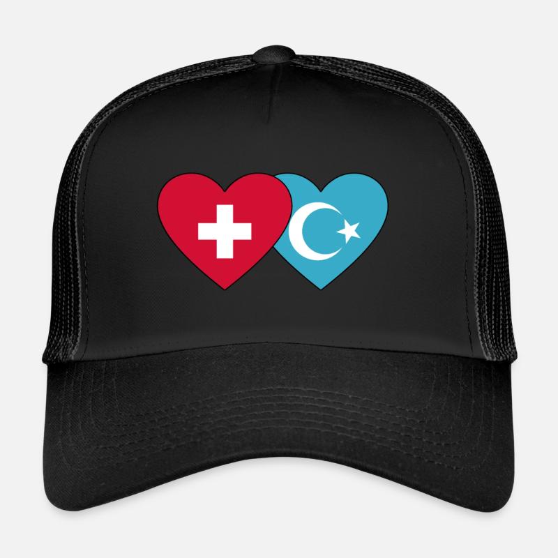 Schweiz Uiguren Flagge Herz - Trucker Cap - Schwarz/Schwarz