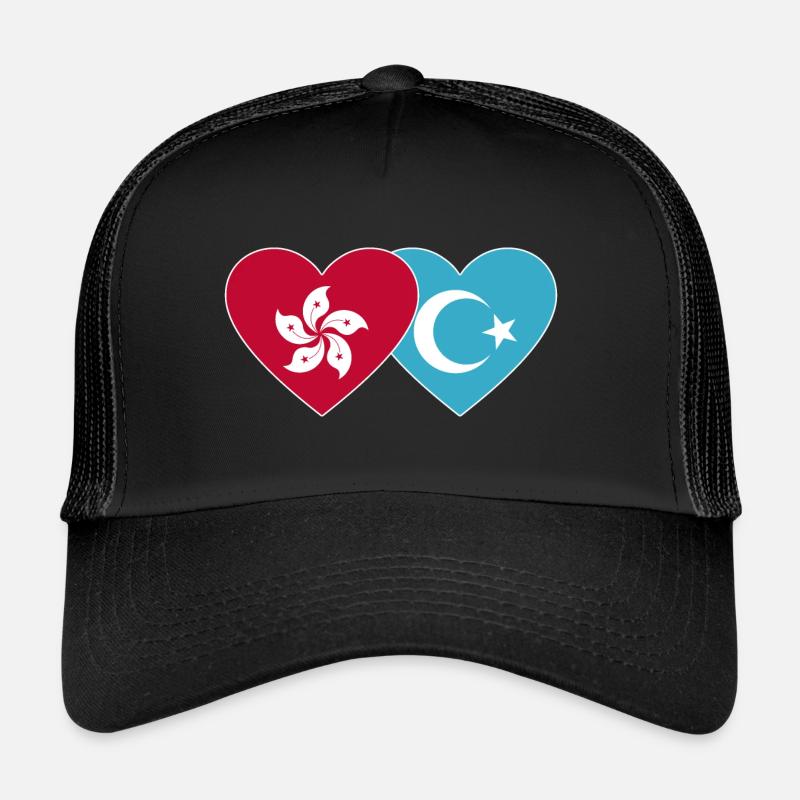 Hongkong Uiguren Flagge Herz - Trucker Cap - Schwarz/Schwarz