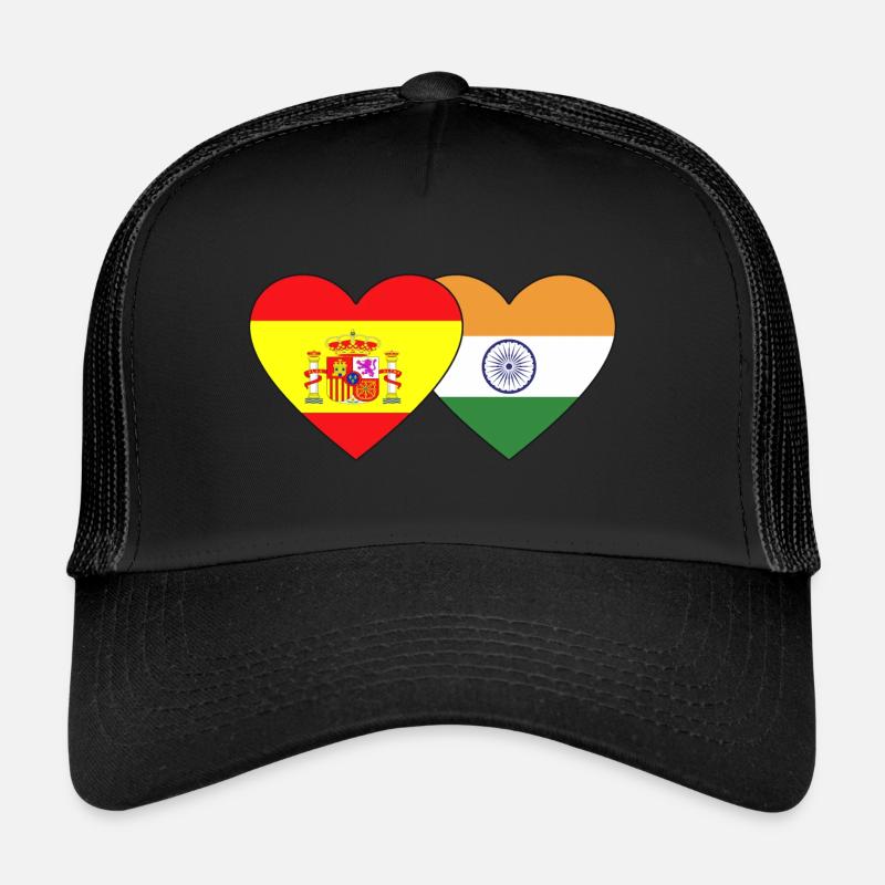 Spain India Flag Heart Trucker Cap