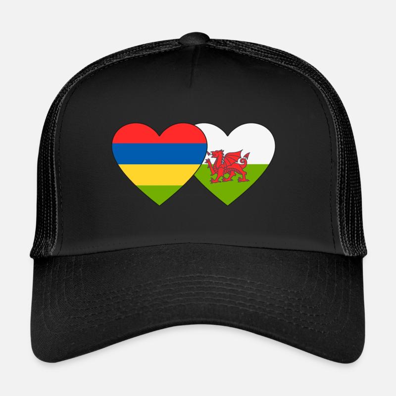 Mauritius Wales Flagge Herz - Trucker Cap - Schwarz/Schwarz