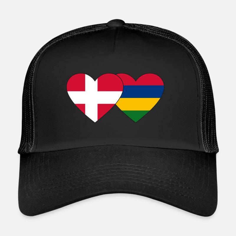 Denmark Mauritius Flag Heart Trucker Cap