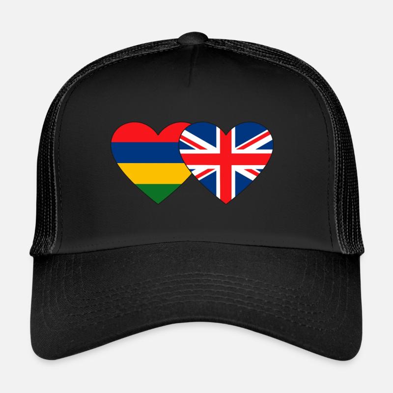 Mauritius England Flag Heart Trucker Cap