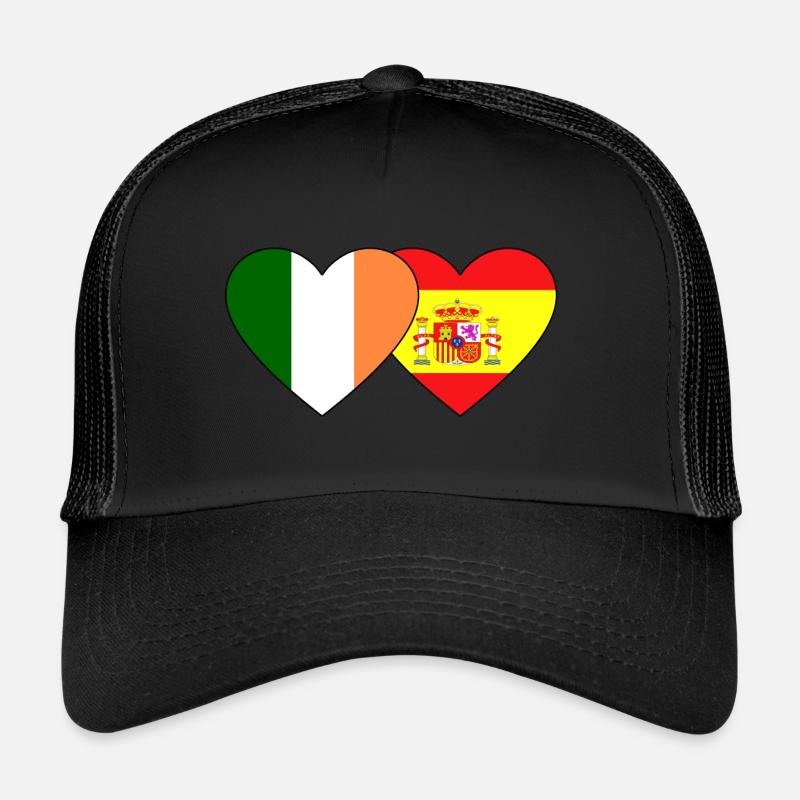 Irland Spanien Flagge Herz - Trucker Cap - Schwarz/Schwarz