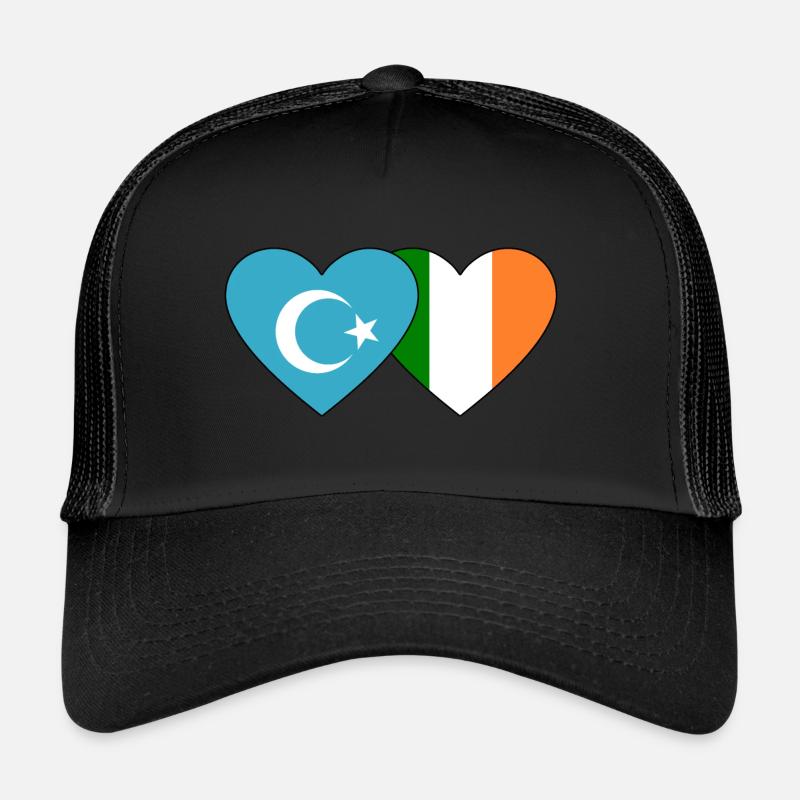 Uiguren Irland Flagge Herz - Trucker Cap - Schwarz/Schwarz