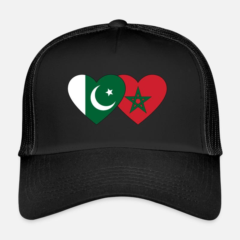 Pakistan Morocco Flag Heart Trucker Cap