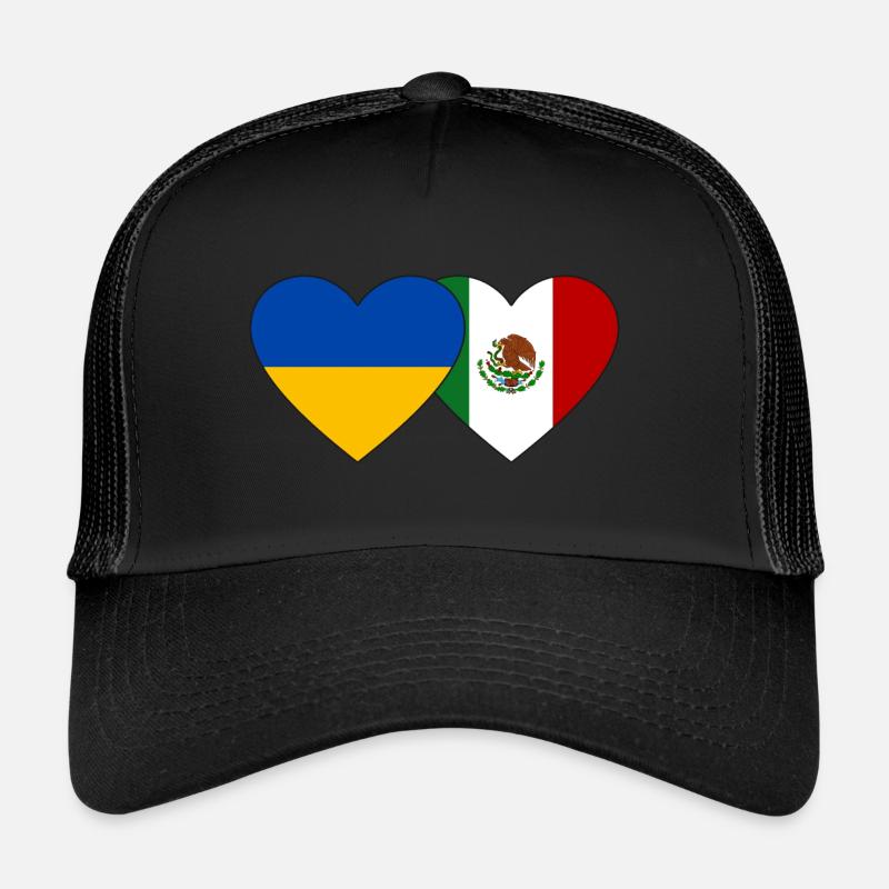 Ukraine Mexiko Flagge Herz - Trucker Cap - Schwarz/Schwarz