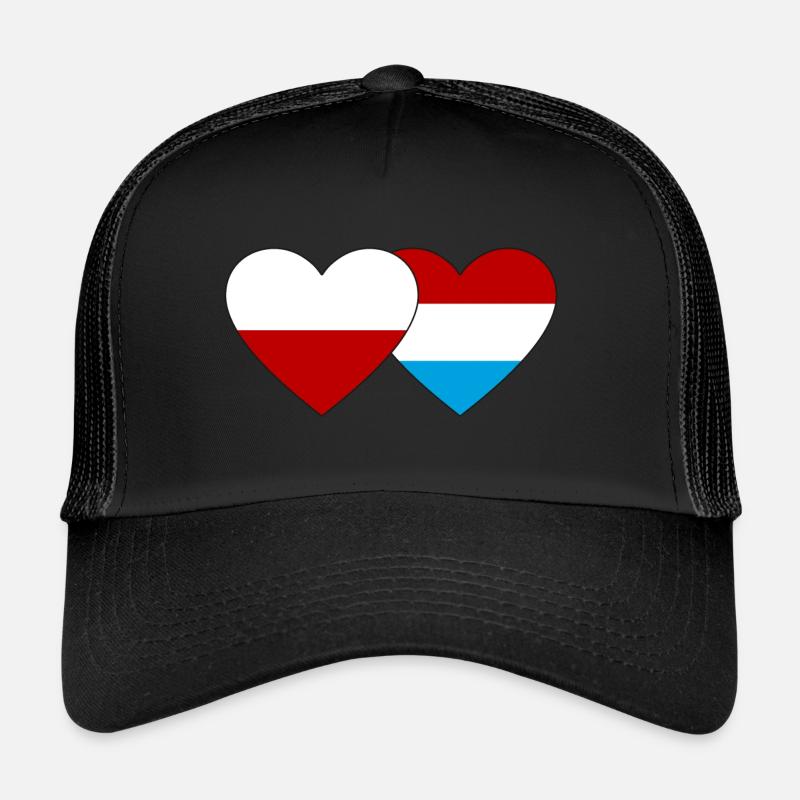 Pologne Luxembourg Drapeau Coeur Casquette trucker 