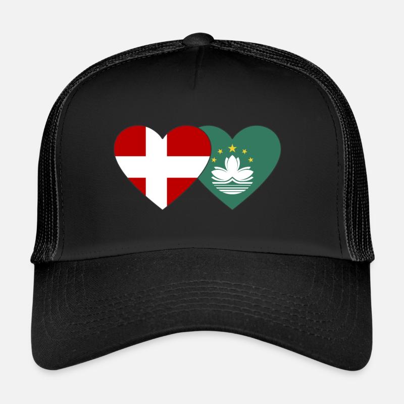 Denmark Macau Flag Heart Trucker Cap