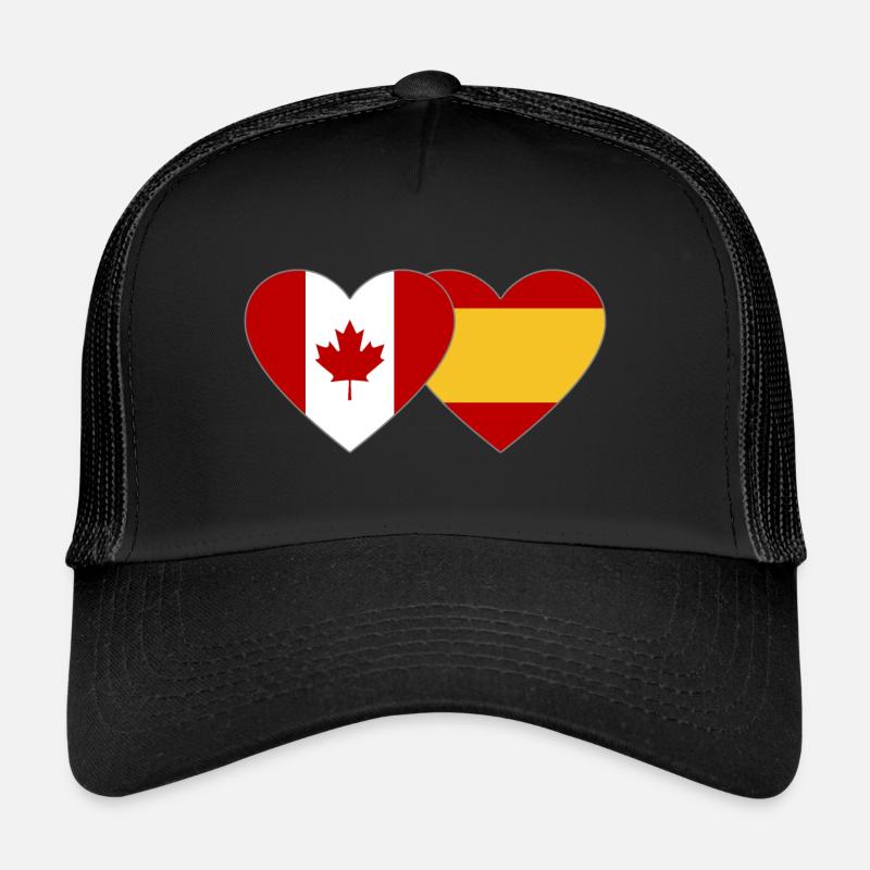 Canada Spain Flag Heart Trucker Cap