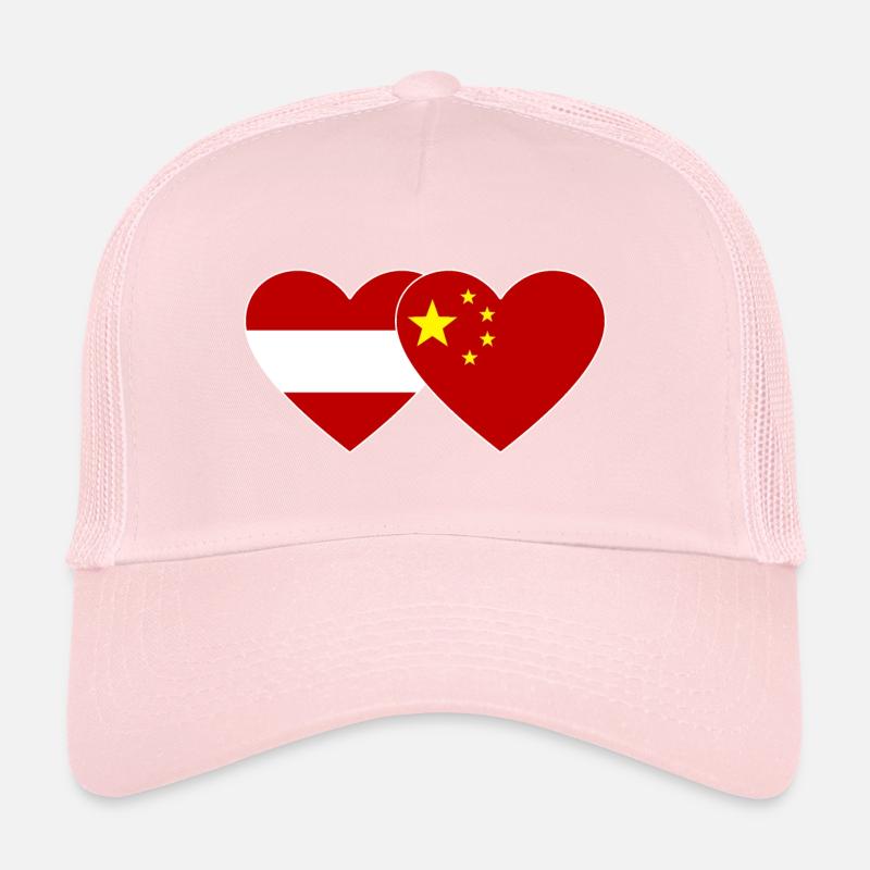 Austria China Flag Heart Trucker Cap