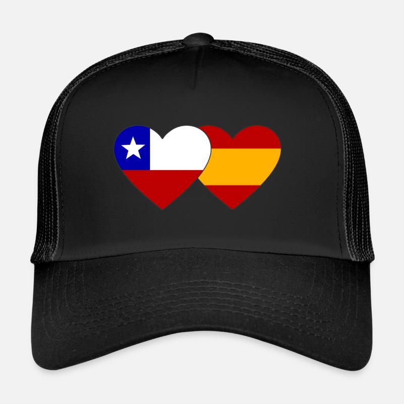 Chile Spain Flag Heart Trucker Cap