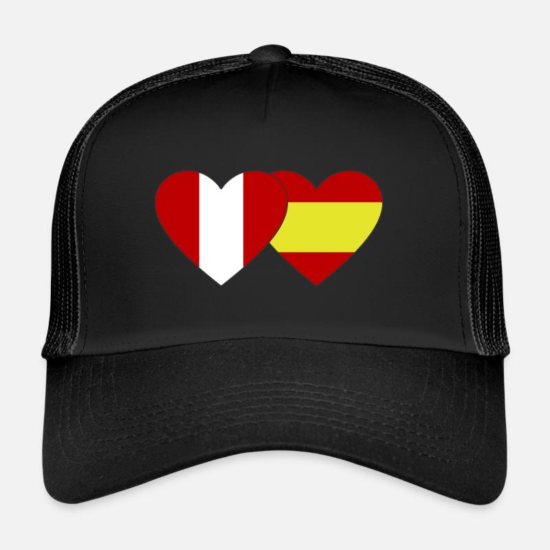 Pérou Espagne Drapeau Coeur Casquette trucker 