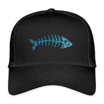 Fish Bones Fish Skeleton Herringbones Scribble - Trucker Cap - black/black - Front