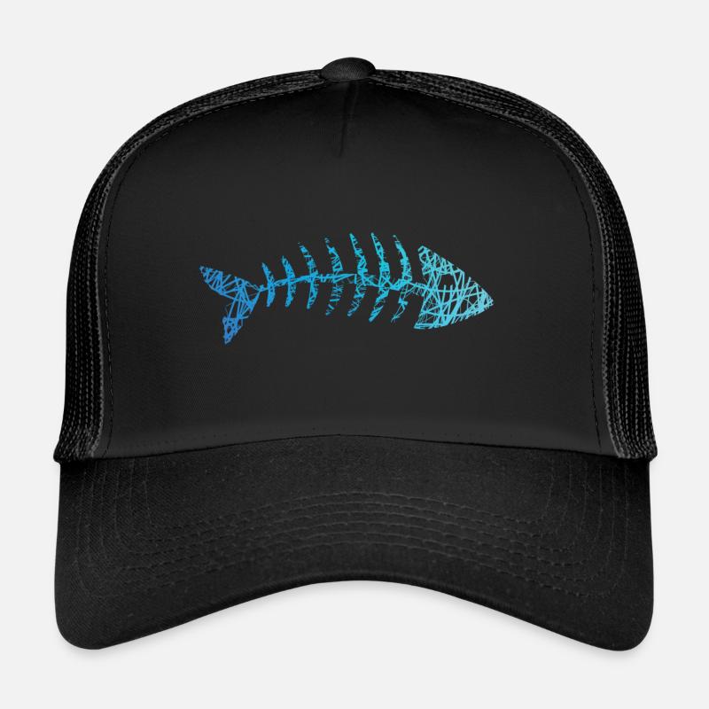 Arêtes de poisson Squelette de poisson Chevrons Griffonnage - Casquette trucker - noir/noir