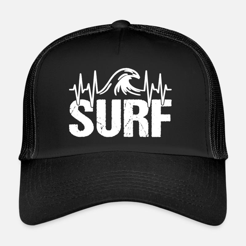 Surfer Heartbeat Wave Surfing - Trucker Cap - black/black