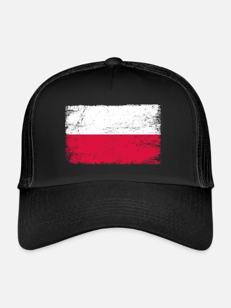 Polen Flagge polnische Fahne für Patrioten - Trucker Cap - Schwarz/Schwarz - Vorne