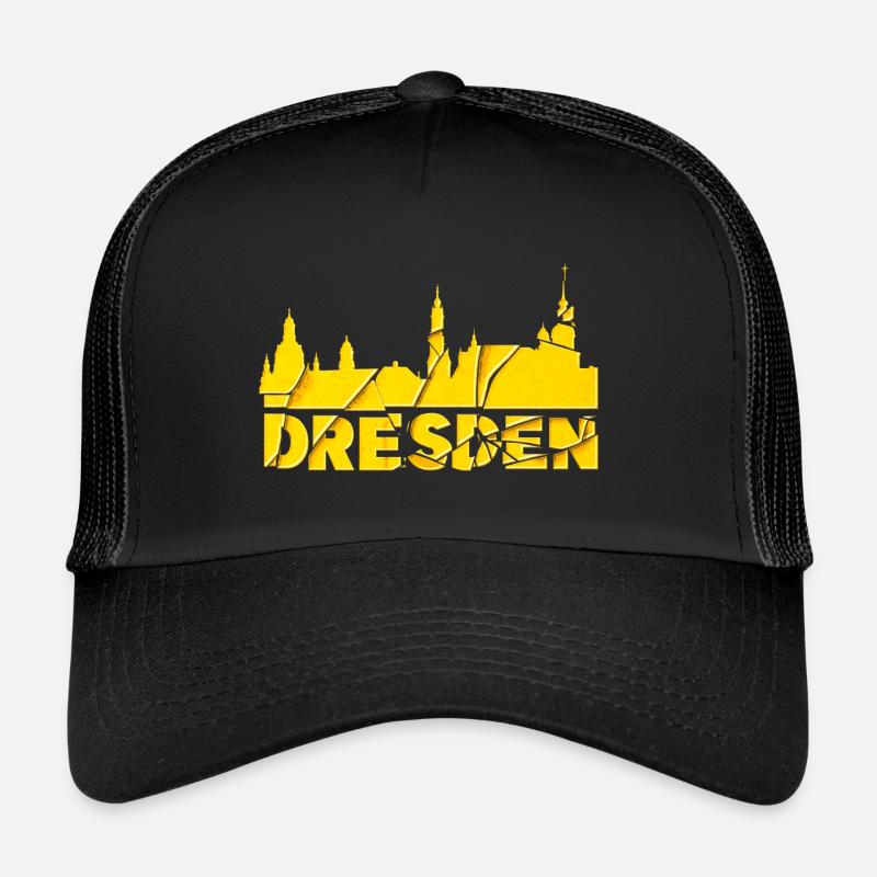 Dresden Germany City Font Skyline Broken Trucker Cap