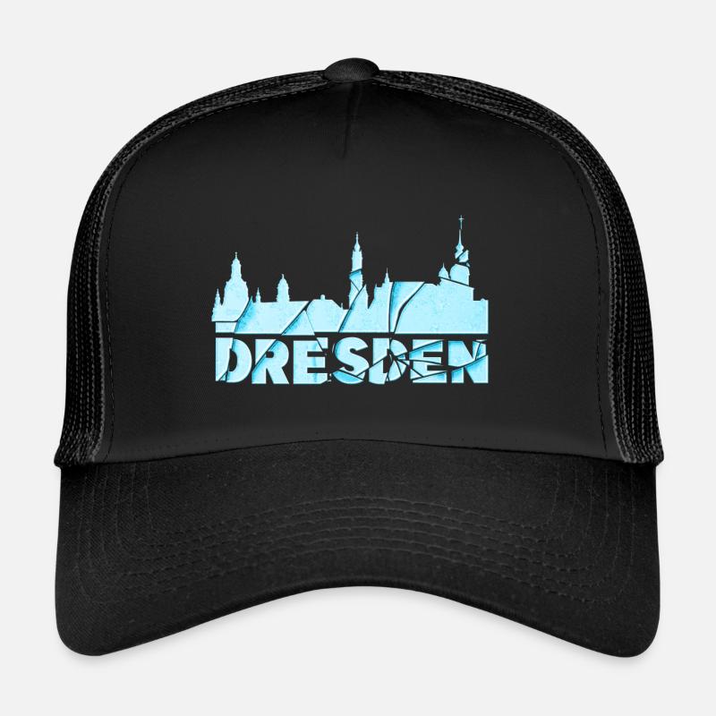 Dresden Germany City Font Skyline Broken Trucker Cap