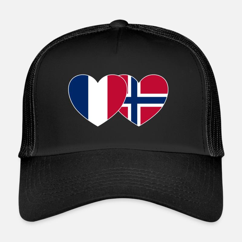 Frankreich Norwegen Flagge Herz - Trucker Cap - Schwarz/Schwarz