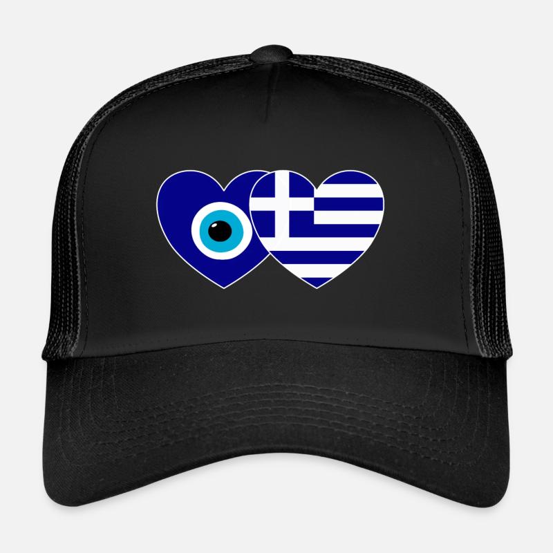 Griechenland Flagge Glücksbringer Nazar Perle - Trucker Cap - Schwarz/Schwarz