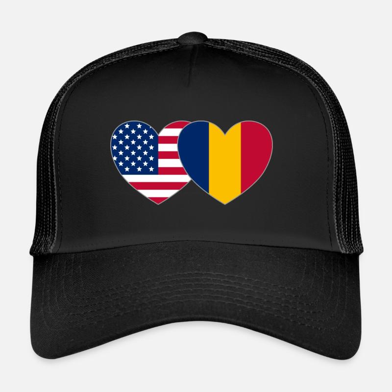 Amerika Rumänien Flagge Herz - Trucker Cap - Schwarz/Schwarz