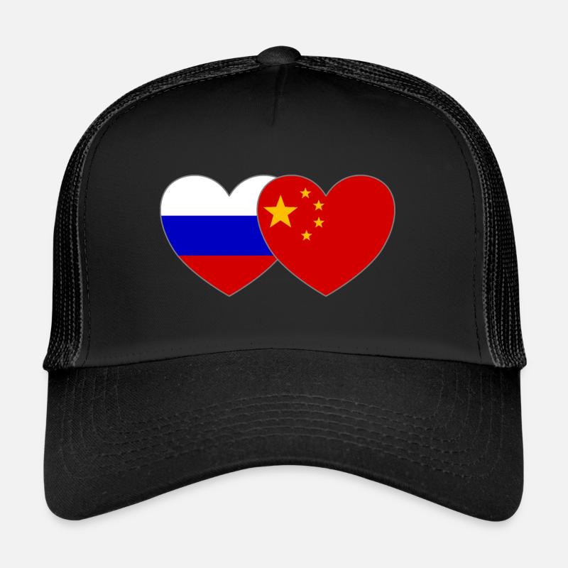 Russie Chine Drapeau Cœur Casquette trucker 