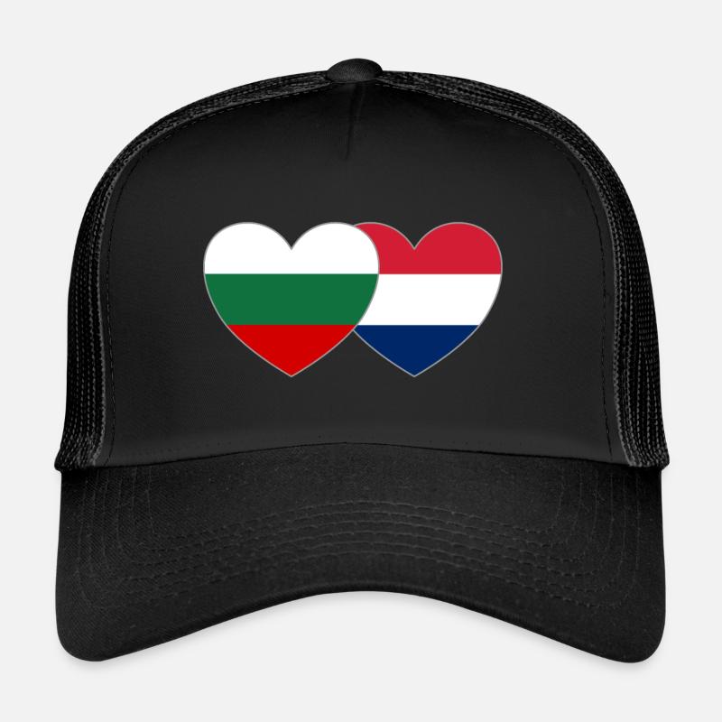 Bulgarien Holland Flagge Herz - Trucker Cap - Schwarz/Schwarz