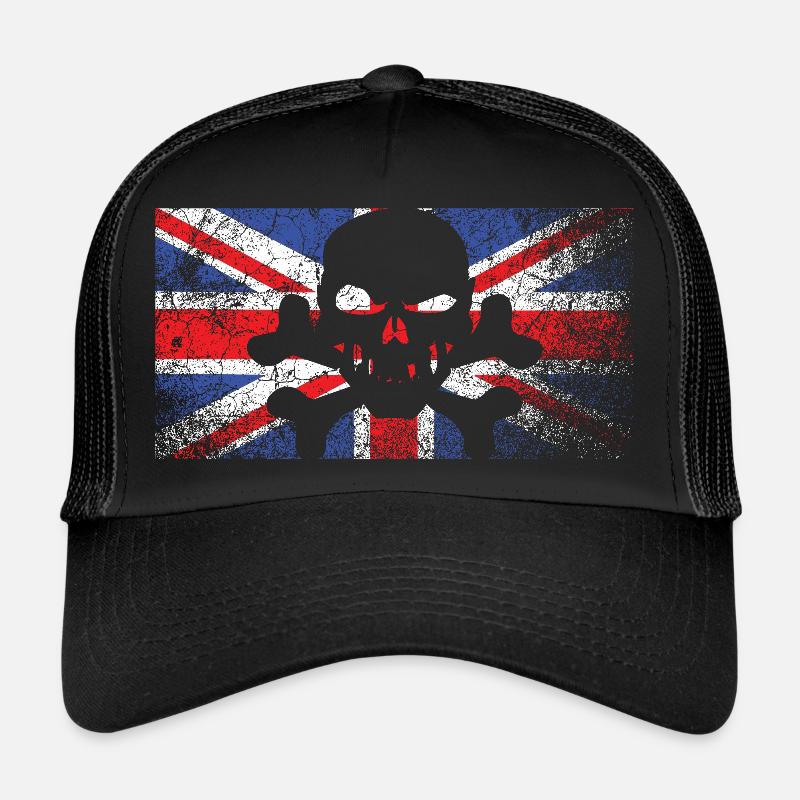 Drapeau crânien vintage du Royaume-Uni Casquette trucker 