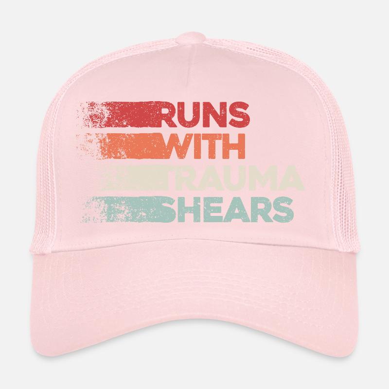 Runs With Trauma Shears - First Aid Gift Trucker Cap