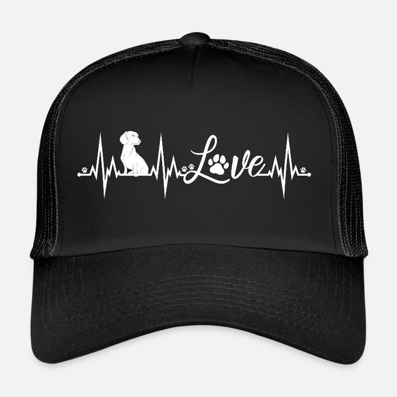 Dackel Herzschlag Dachshund Liebe Hund Teckel - Trucker Cap - Schwarz/Schwarz