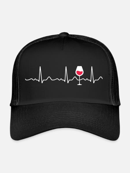 Vin rouge - battement de cœur, pouls, ligne cardiaque, ECG - Casquette trucker  - noir/noir - Devant