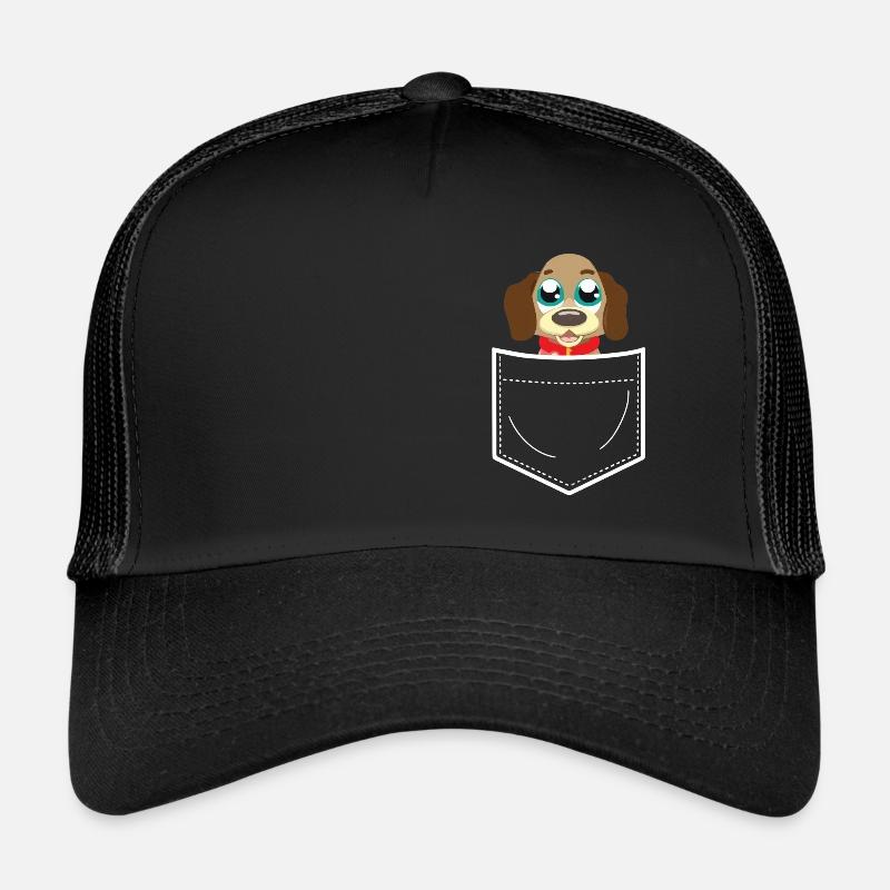 Hund in Brusttasche - Trucker Cap - Schwarz/Schwarz