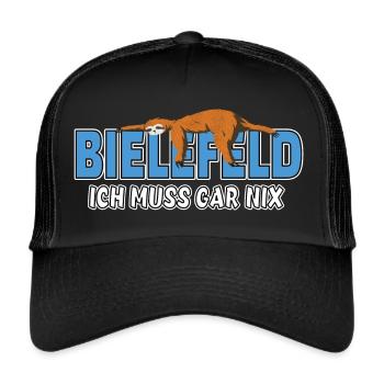 Bielefeld ich muss gar nix Faultier Heimat - Trucker Cap - Schwarz/Schwarz - Vorne