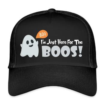 Ich bin nur wegen der Boos hier! Halloween mit dem gewissen Etwas - Trucker Cap - Schwarz/Schwarz - Vorne