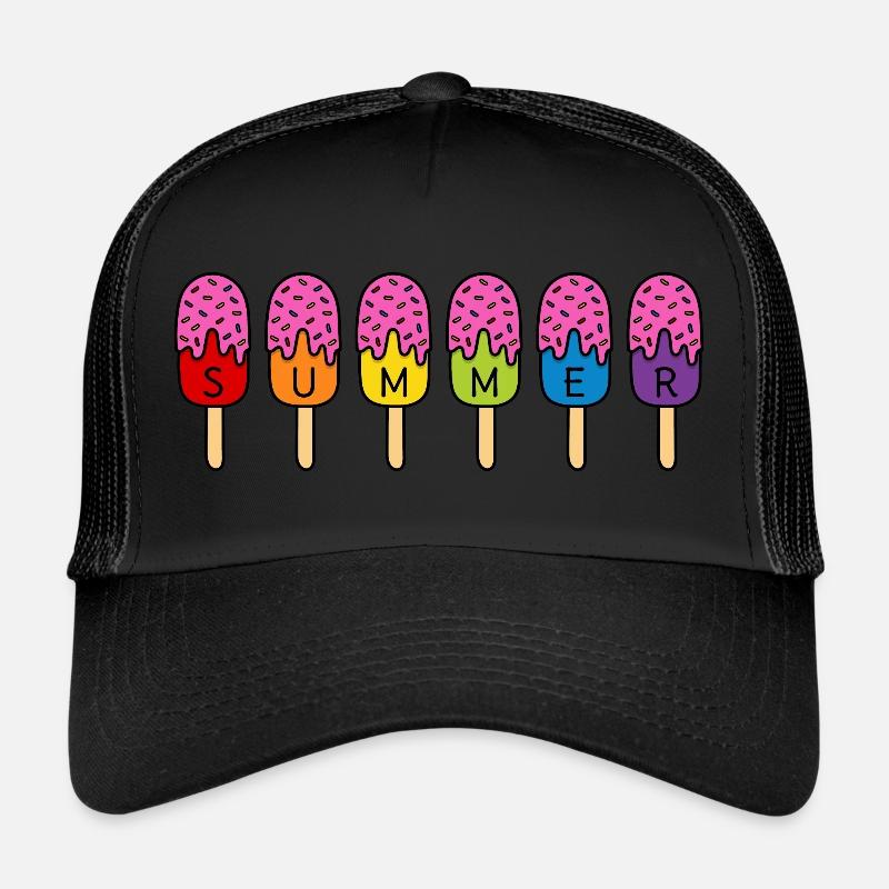 Crème glacée d’été Manger Arc-en-ciel Coloré Rose Crème glacée d’été Casquette trucker 