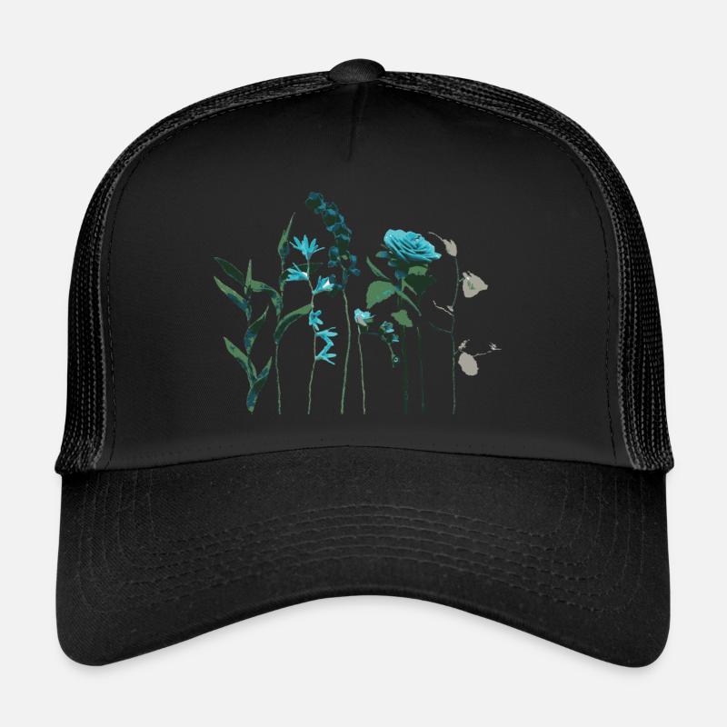 Turquoise Green Flowers & Herbs Trucker Cap
