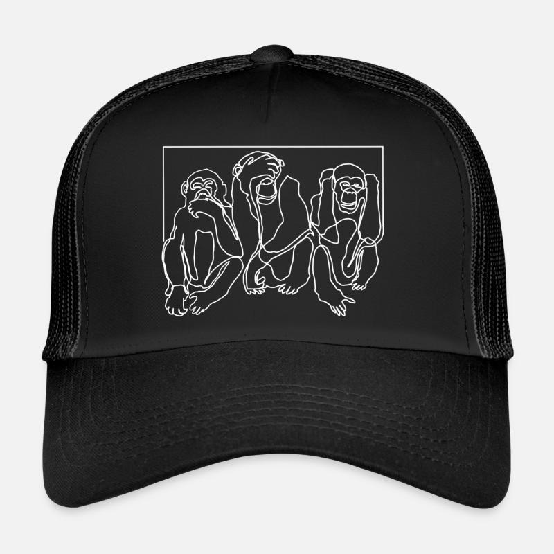 Affe Affen Drei Affen Premium Design Geschenk - Trucker Cap - Schwarz/Schwarz