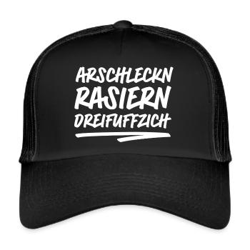 Arschlecken Rasieren Dreifuffzich - Trucker Cap - Schwarz/Schwarz - Vorne