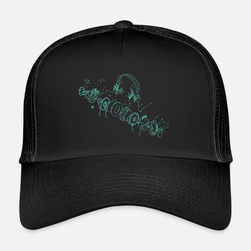 Écouteurs techniques HiFi Illustration - Casquette trucker  - noir/noir