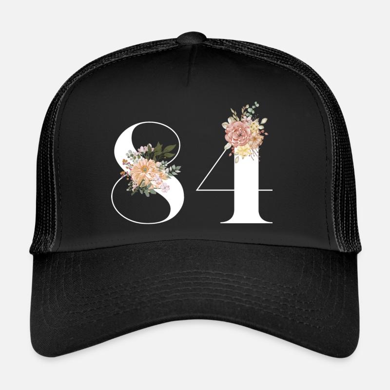 84e anniversaire fleuris (Cadeau de 84 ans) - Casquette trucker  - noir/noir