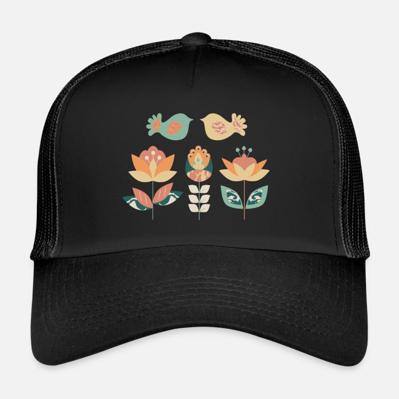 Illustration, Vogelpaar mit Blumen abstrakt Trucker Cap