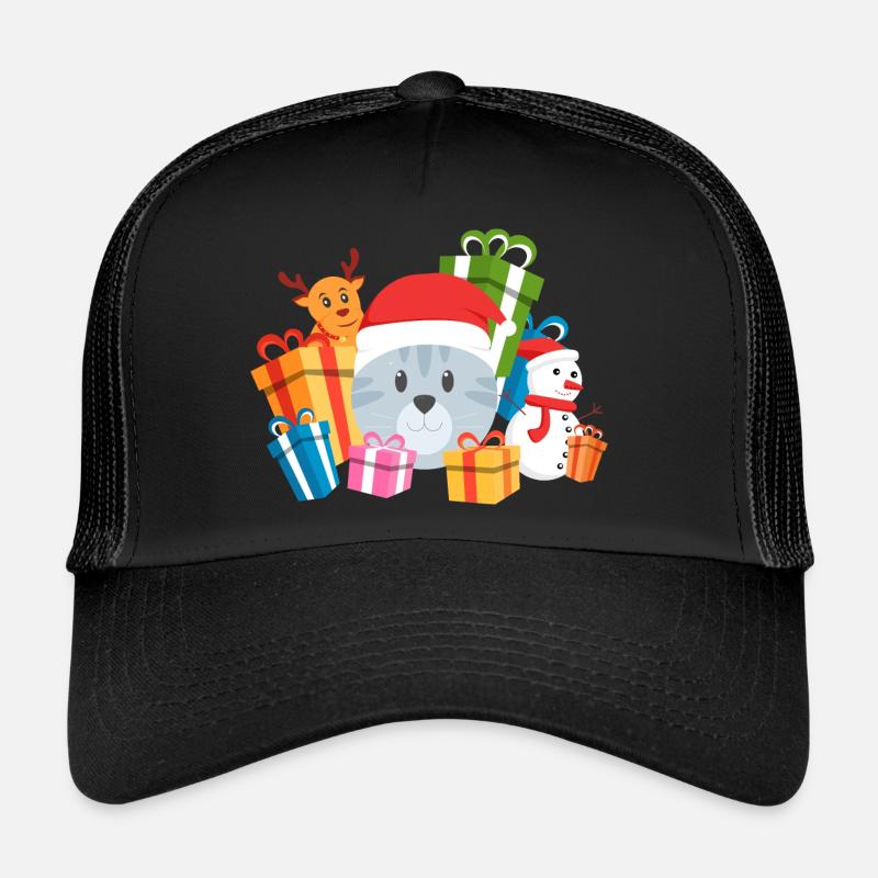 Christmas Cat Present - Trucker Cap - Schwarz/Schwarz