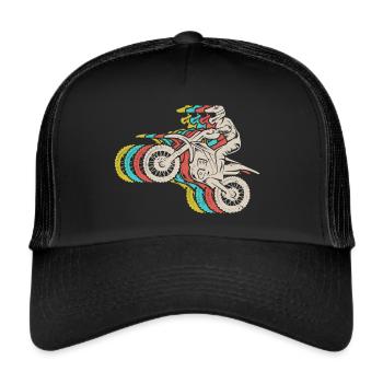 Motorrad Dirtbike Biker Vintage Jungen Motocross - Trucker Cap - Schwarz/Schwarz - Vorne