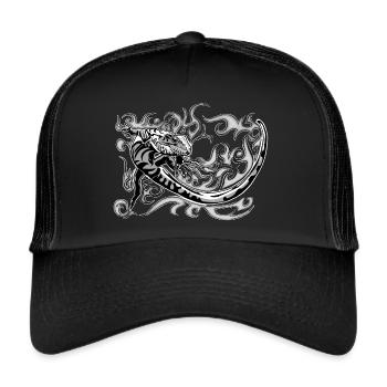 Kleiner schwarz-weißer Kaiman - Trucker Cap - Schwarz/Schwarz - Vorne