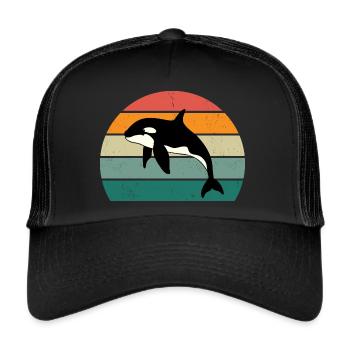 Orca Retro Stil Männer Frauen Neuheit Vintage Lustig - Trucker Cap - Schwarz/Schwarz - Vorne