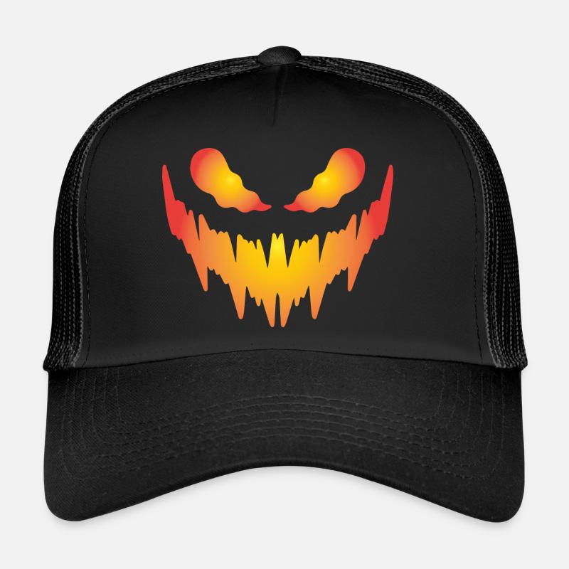 Fiery Pumpkin Face Trucker Cap