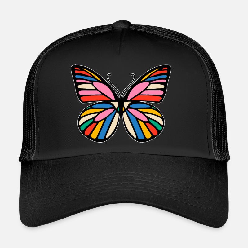 Fröhlicher mehrfarbiger Schmetterling - Trucker Cap - Schwarz/Schwarz