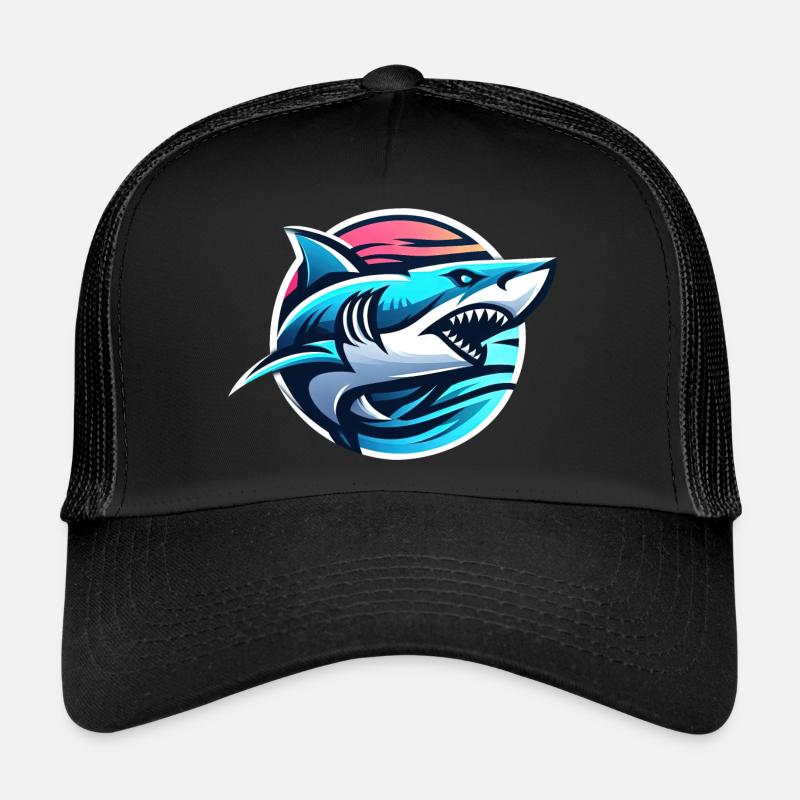 Logo d’illustration de requin - Casquette trucker  - noir/noir