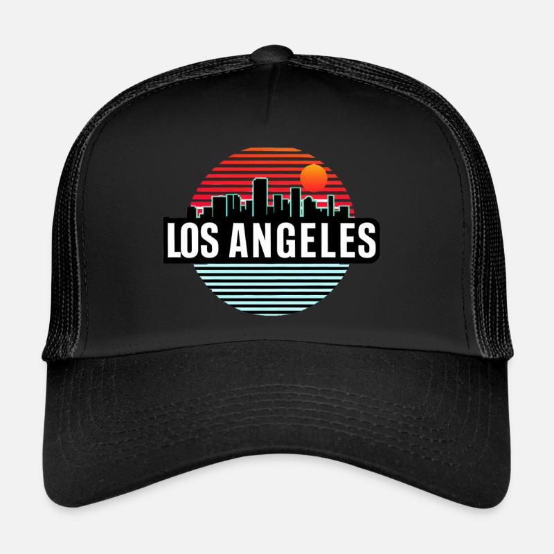 Los Angeles Synthwave Futuristic 80's Styling Tee Trucker Cap